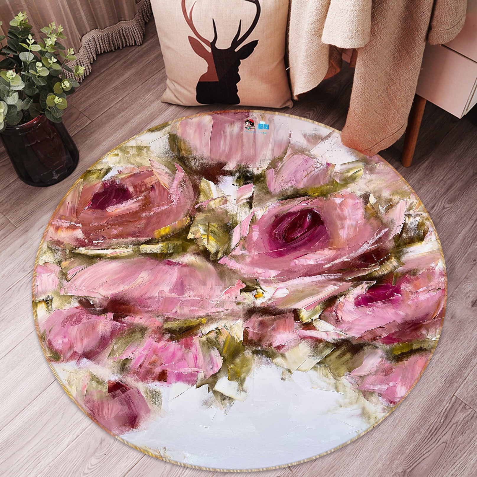 3D Elegant Rose 783 Skromova Marina Rug Round Non Slip Rug Mat