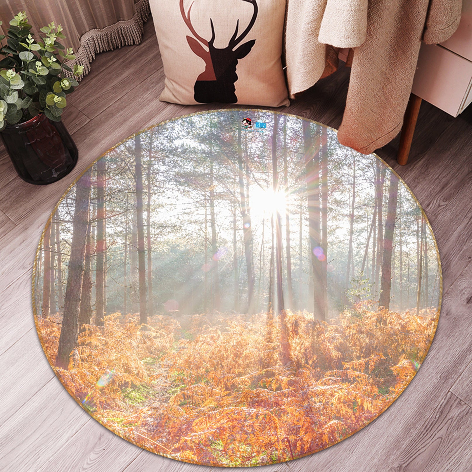 3D Sunlight Trees 7373 Assaf Frank Rug Round Non Slip Rug Mat