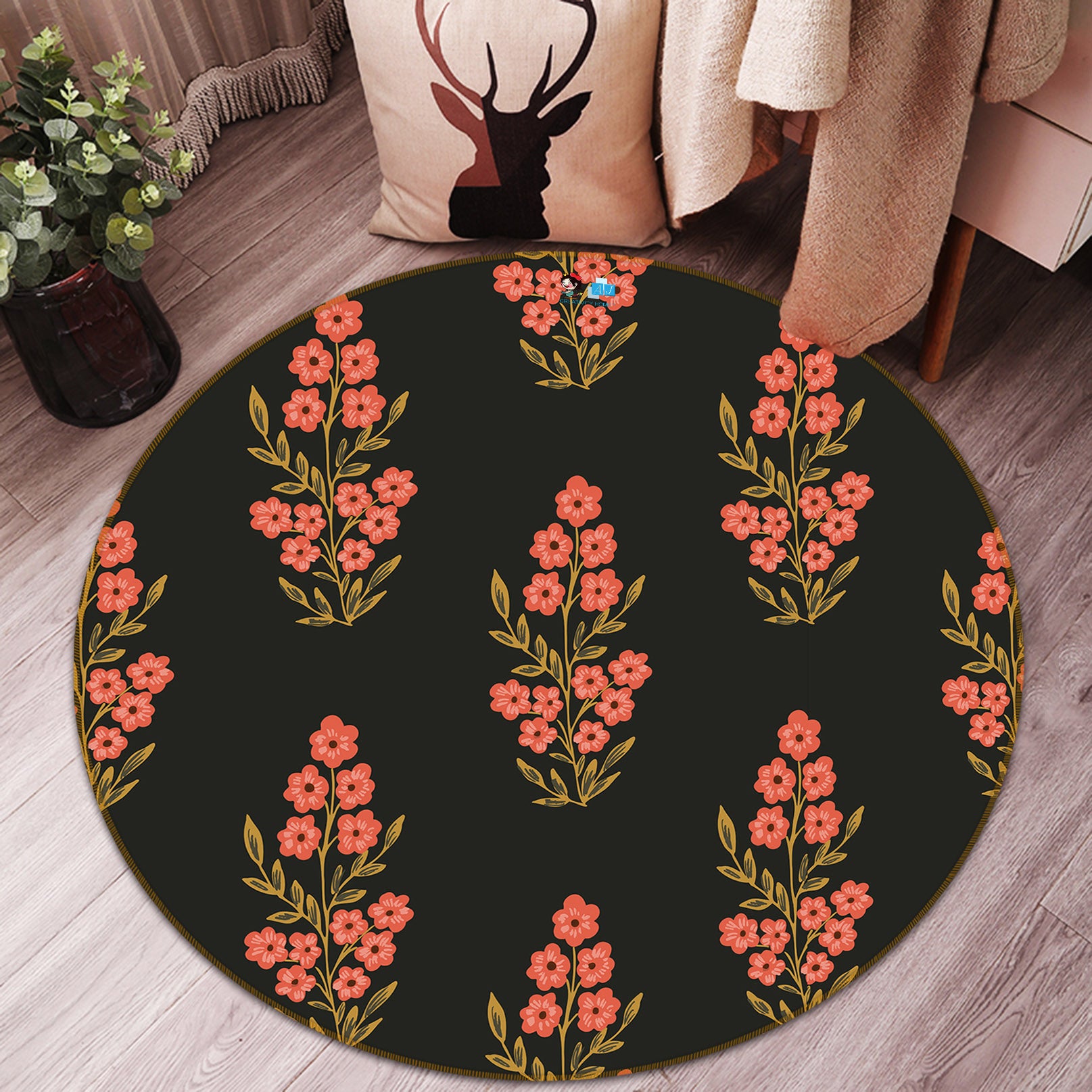 3D Red Floral Flowers 10524 Kashmira Jayaprakash Rug Round Non Slip Rug Mat