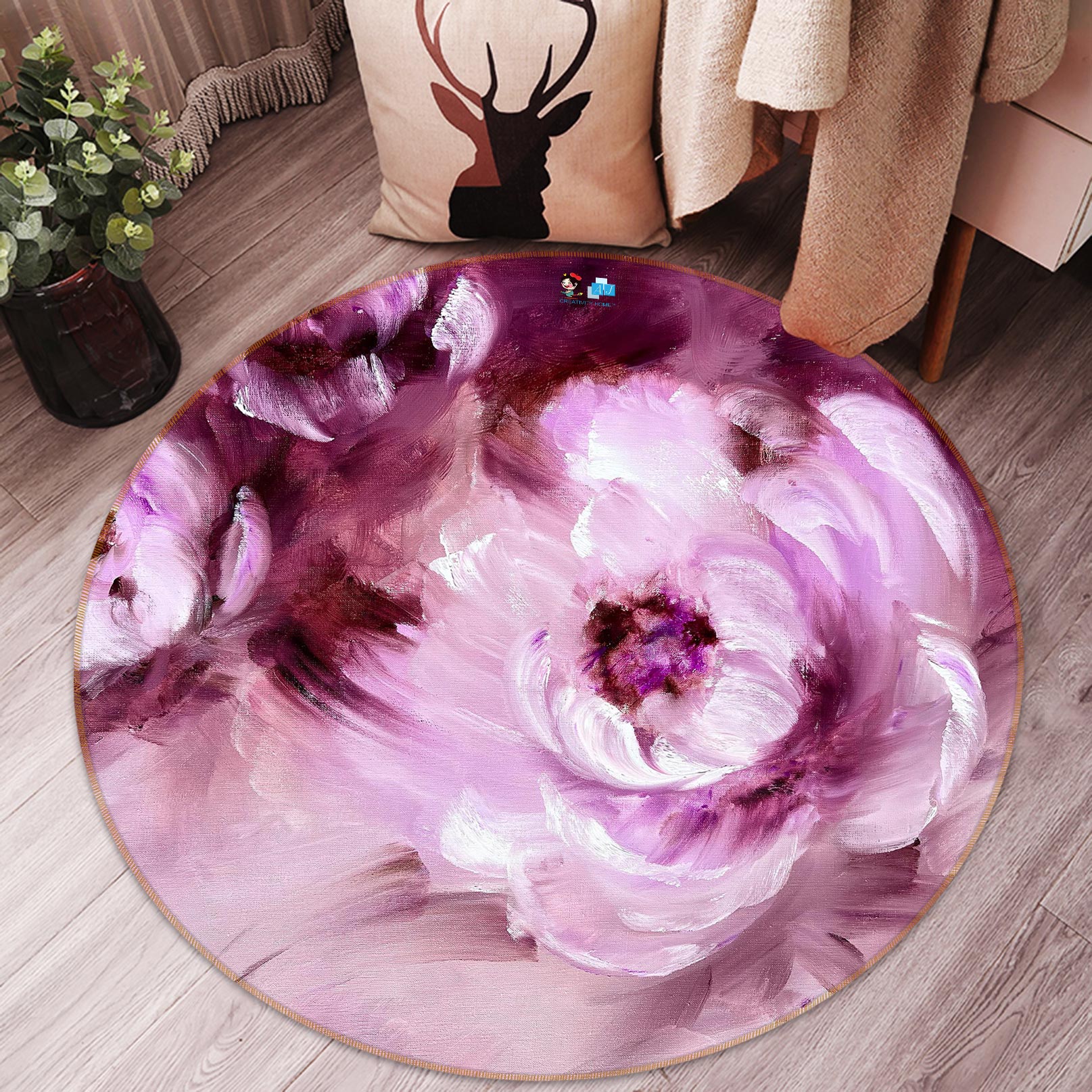 3D Pink Flower 766 Skromova Marina Rug Round Non Slip Rug Mat