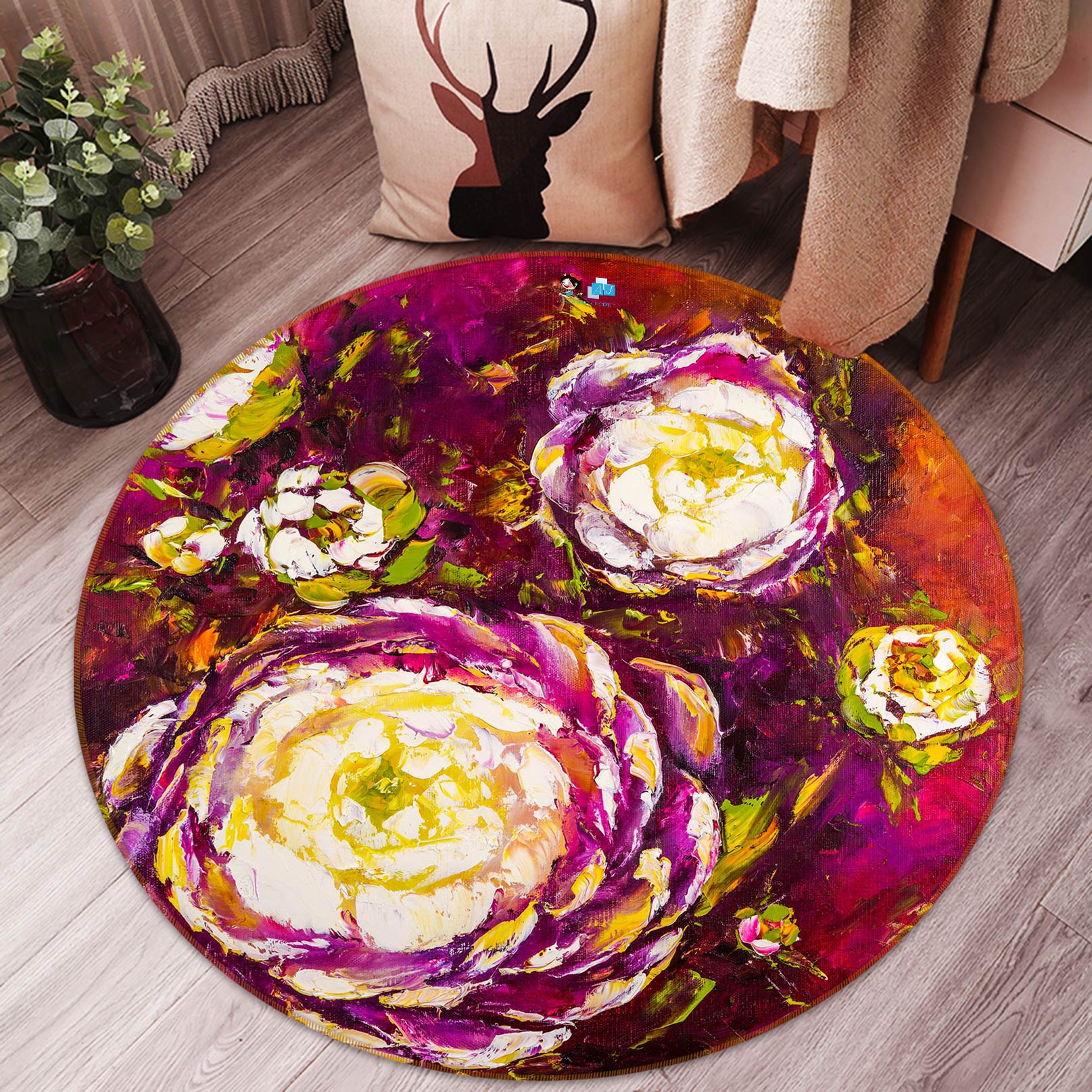 3D Purple Flower 794 Skromova Marina Rug Round Non Slip Rug Mat