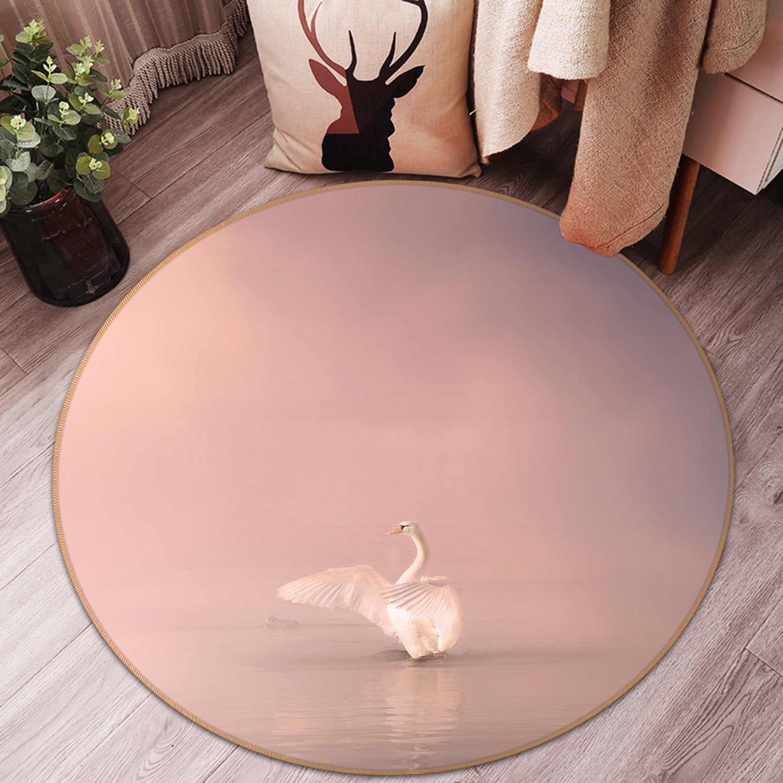 3D Swan Spreading Wings 102 Animal Round Non Slip Rug Mat Mat AJ Creativity Home 