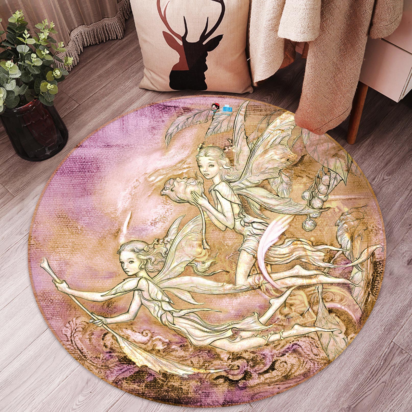 3D Elf Girl Pattern 6134 Ciruelo Rug Round Non Slip Rug Mat