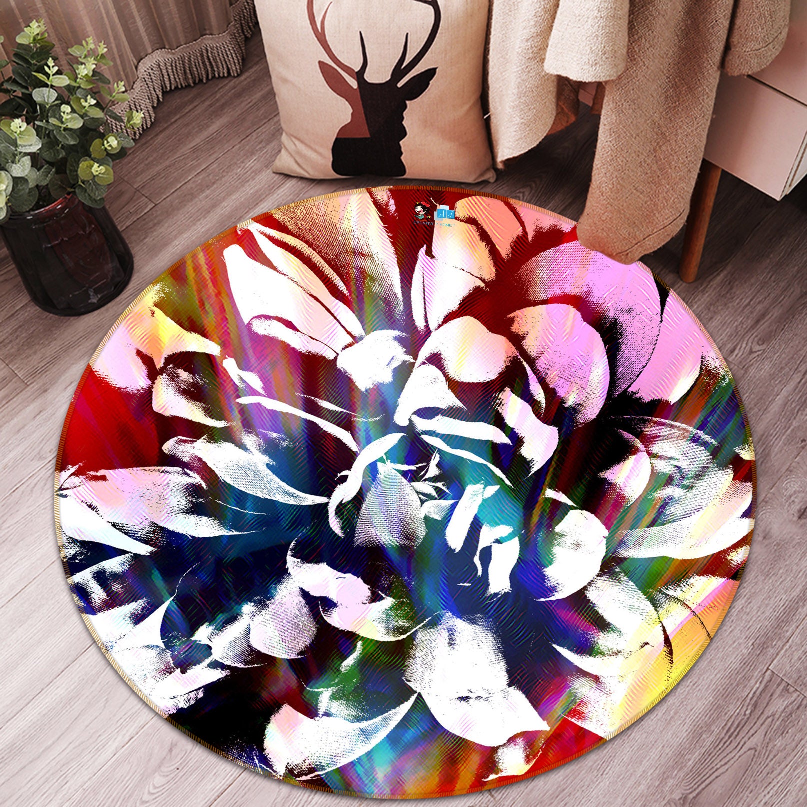 3D Flower Pattern 191108 Shandra Smith Rug Round Non Slip Rug Mat