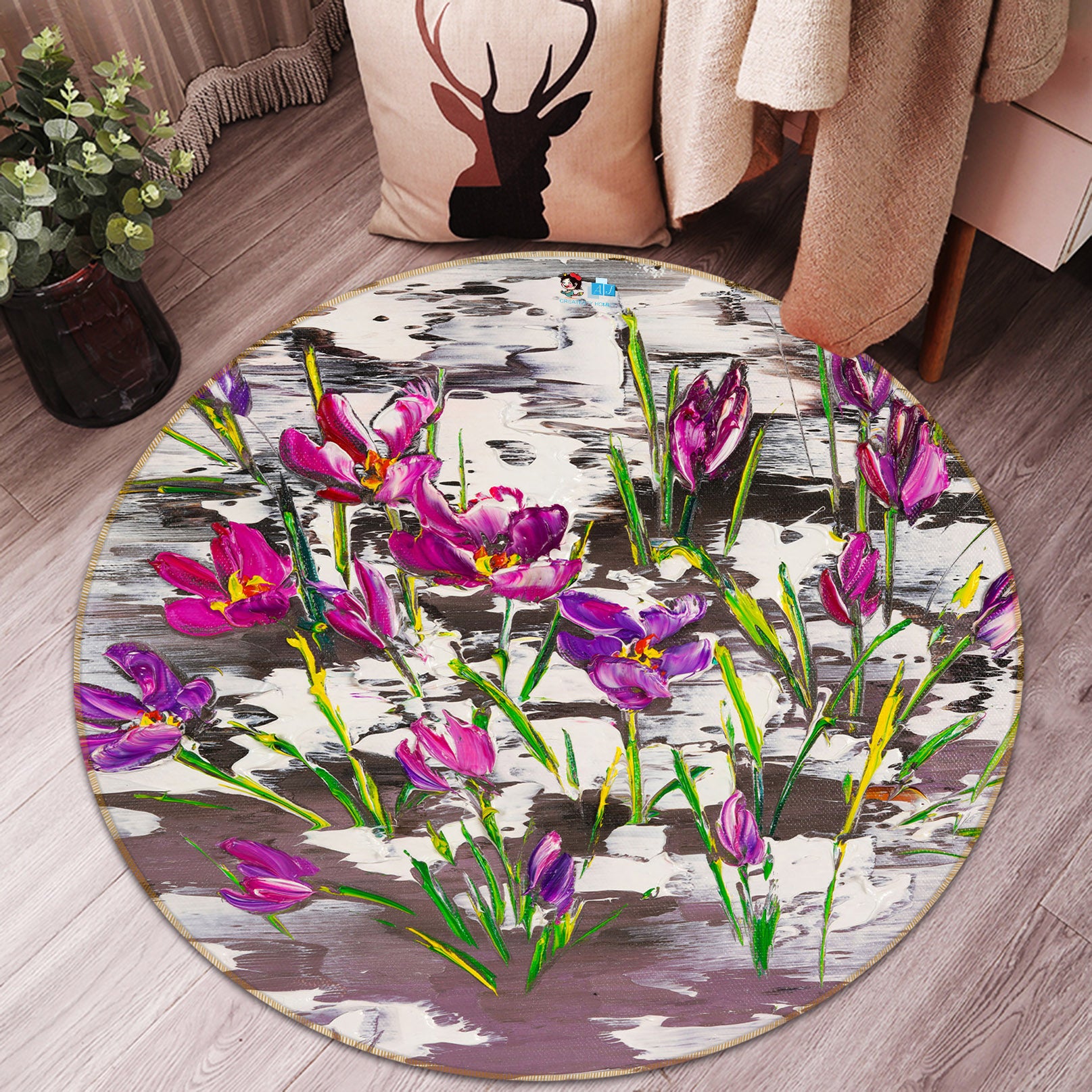 3D Cute Wildflowers 824 Skromova Marina Rug Round Non Slip Rug Mat