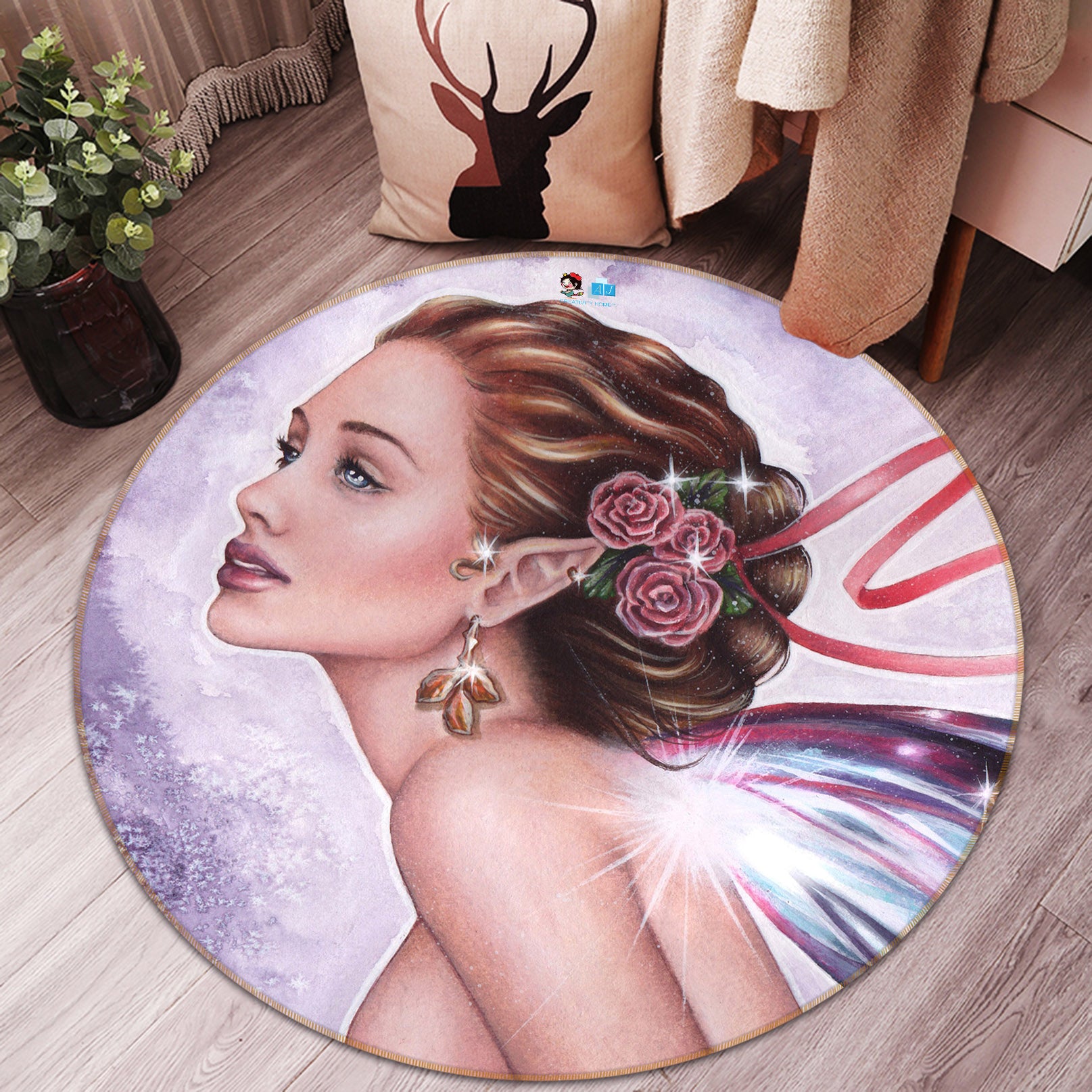 3D Woman Wings 8920 Brigid Ashwood Rug Round Non Slip Rug Mat