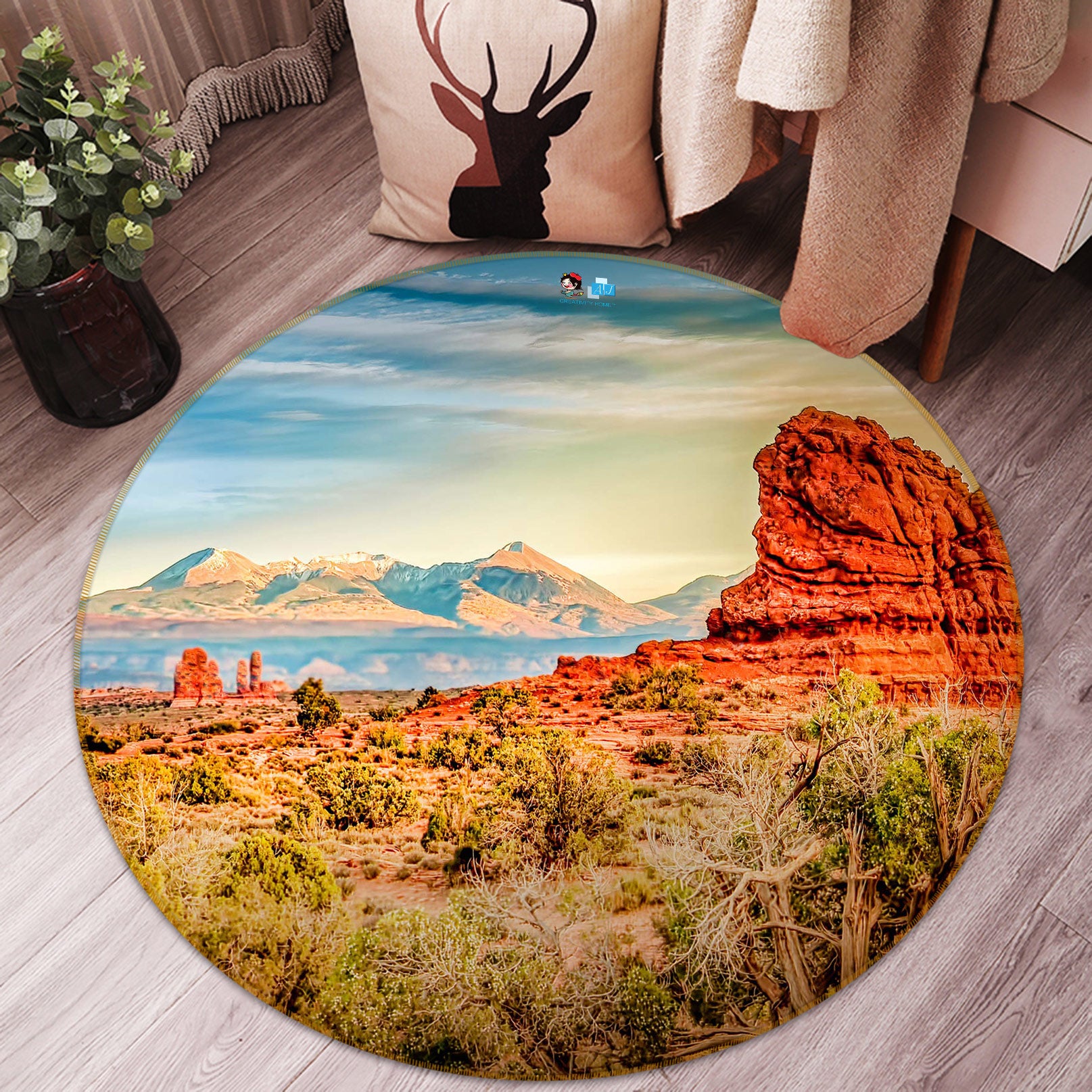 3D Mountains 5007 Beth Sheridan Rug Round Non Slip Rug Mat