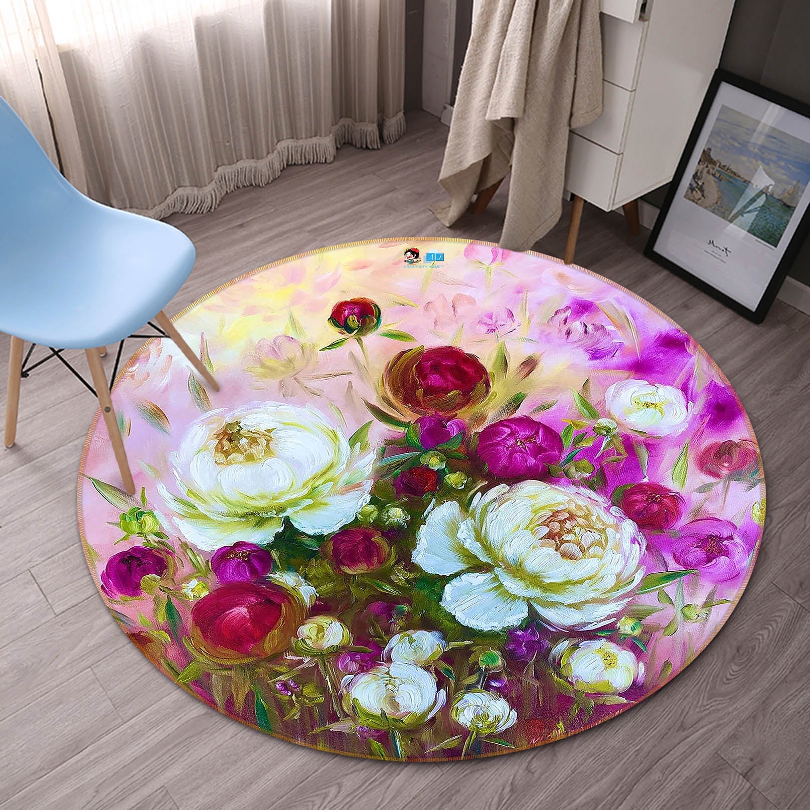 3D Painted Flowers 926 Skromova Marina Rug Round Non Slip Rug Mat