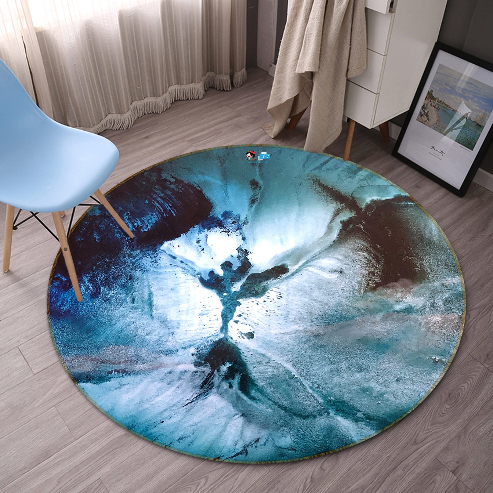 3D Blue Texture 778 Skromova Marina Rug Round Non Slip Rug Mat