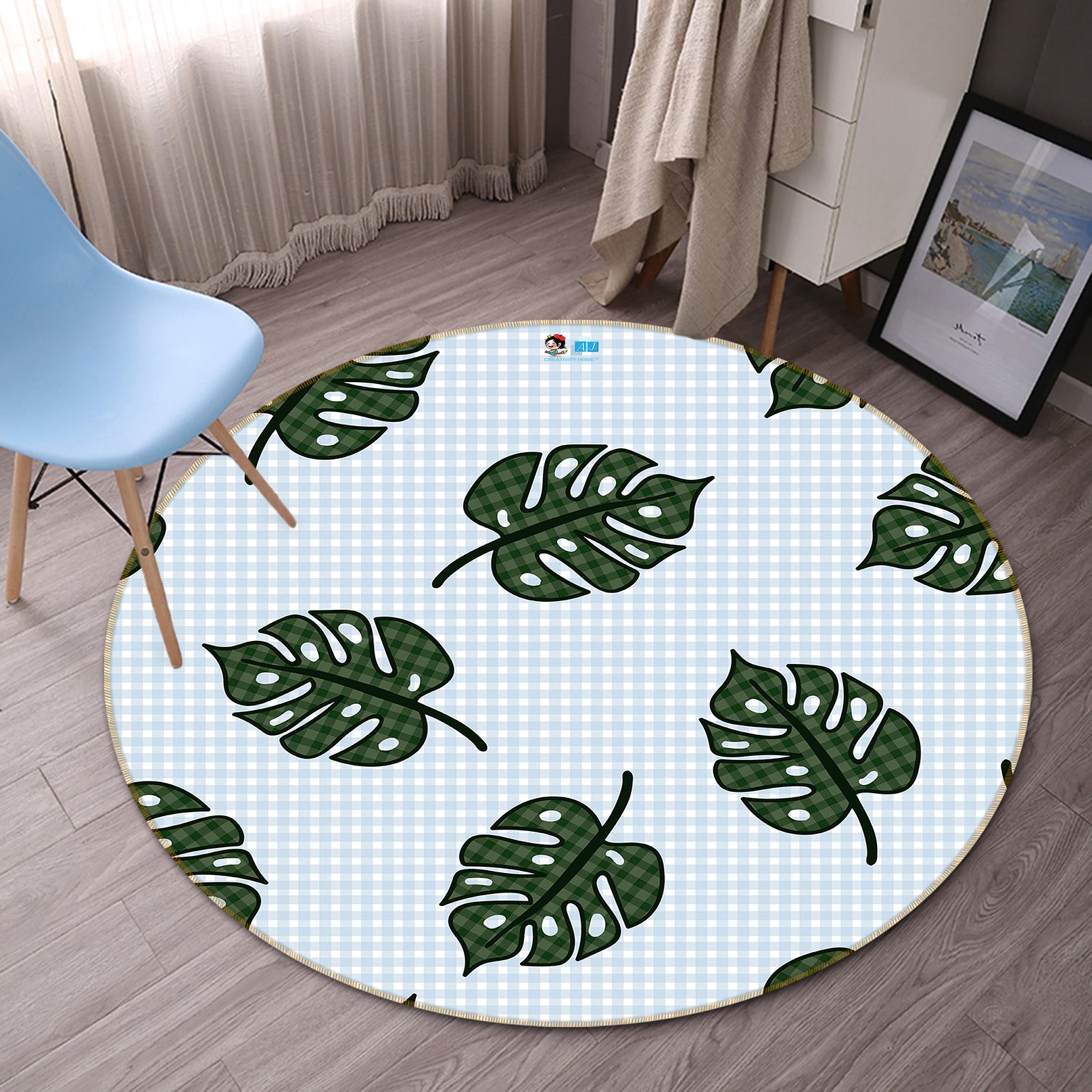 3D Leaves 10523 Kashmira Jayaprakash Rug Round Non Slip Rug Mat