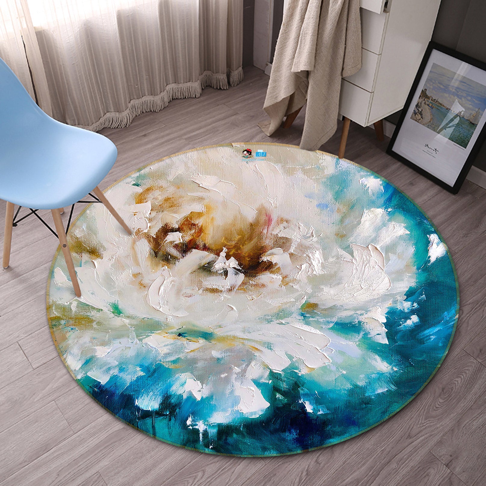 3D Painted Flowers 774 Skromova Marina Rug Round Non Slip Rug Mat