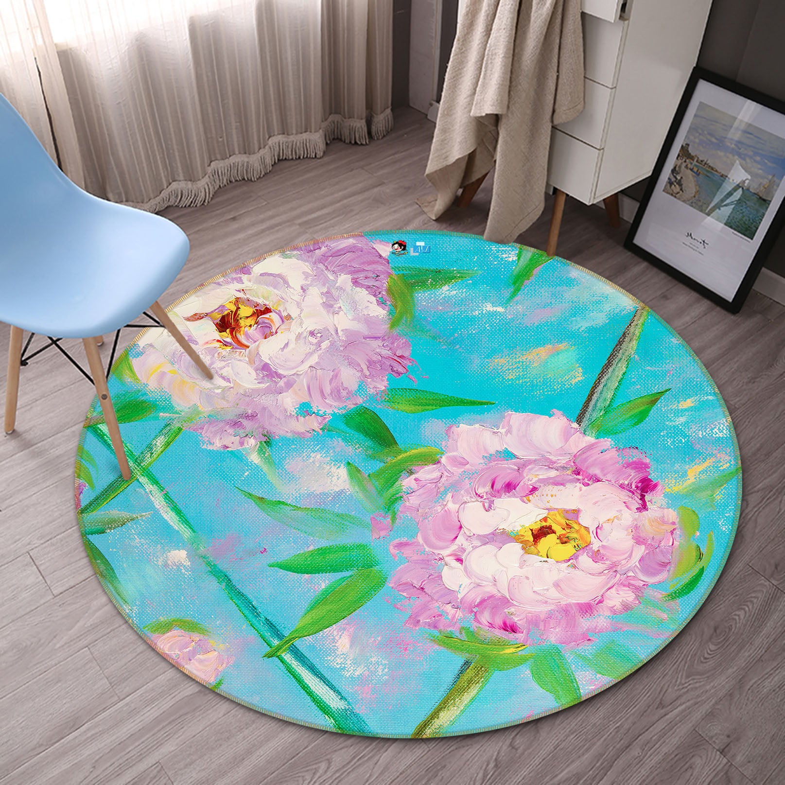 3D Pink Flower Leaves 846 Skromova Marina Rug Round Non Slip Rug Mat