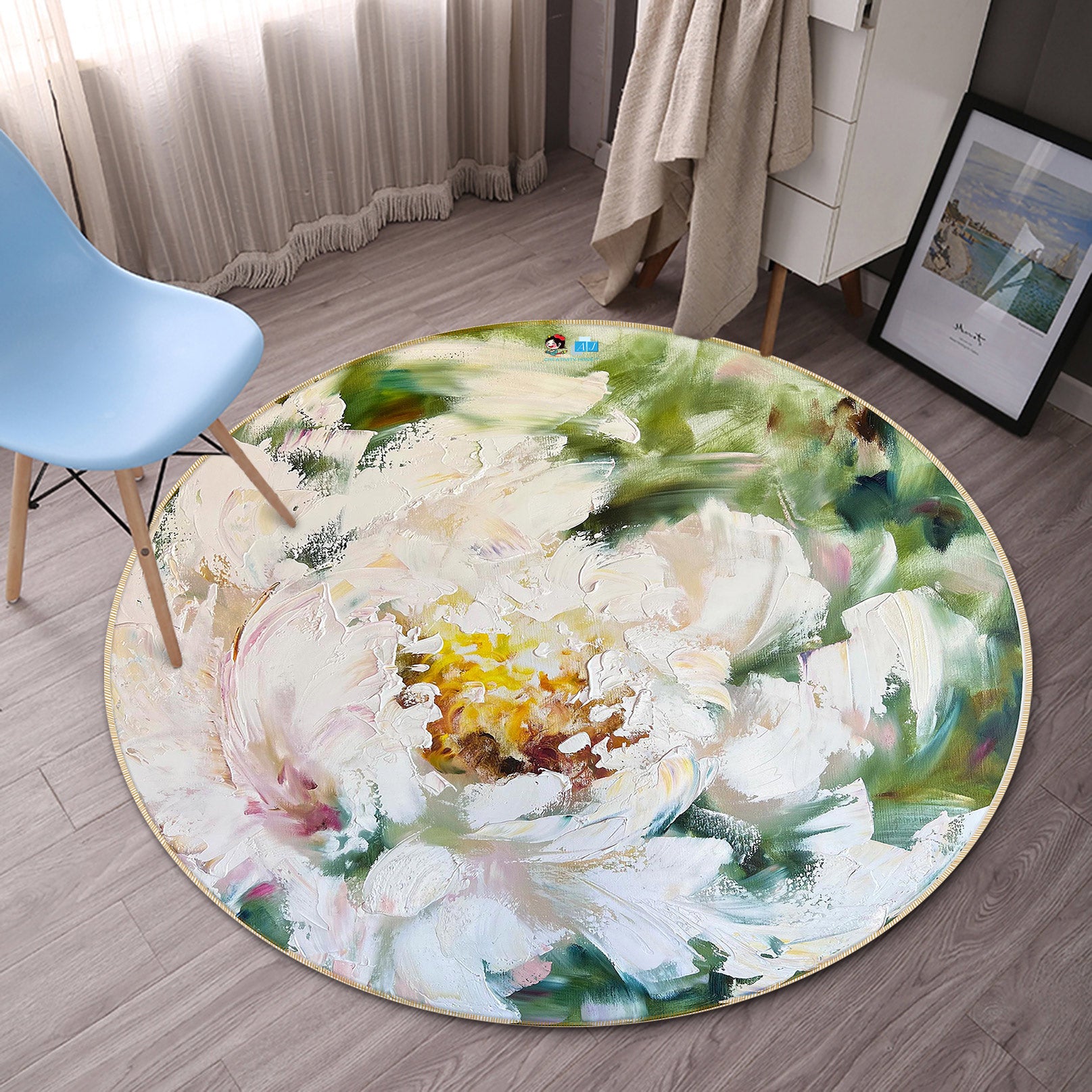 3D Painted Flower 7591 Skromova Marina Rug Round Non Slip Rug Mat