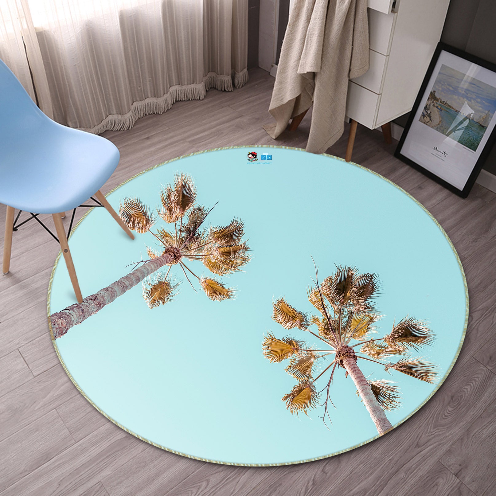 3D Sky Coconut Tree 7550 Assaf Frank Rug Round Non Slip Rug Mat