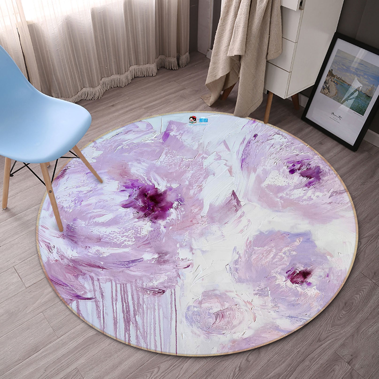 3D Pink Flowers 3871 Skromova Marina Rug Round Non Slip Rug Mat