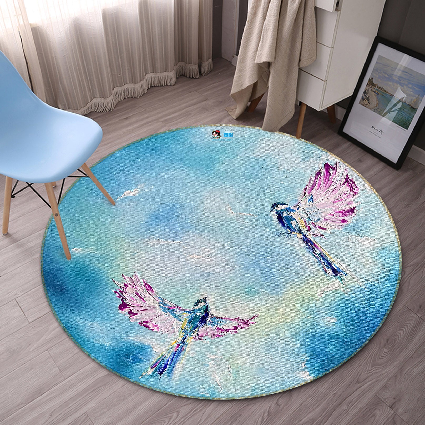 3D Painted Bird 826 Skromova Marina Rug Round Non Slip Rug Mat