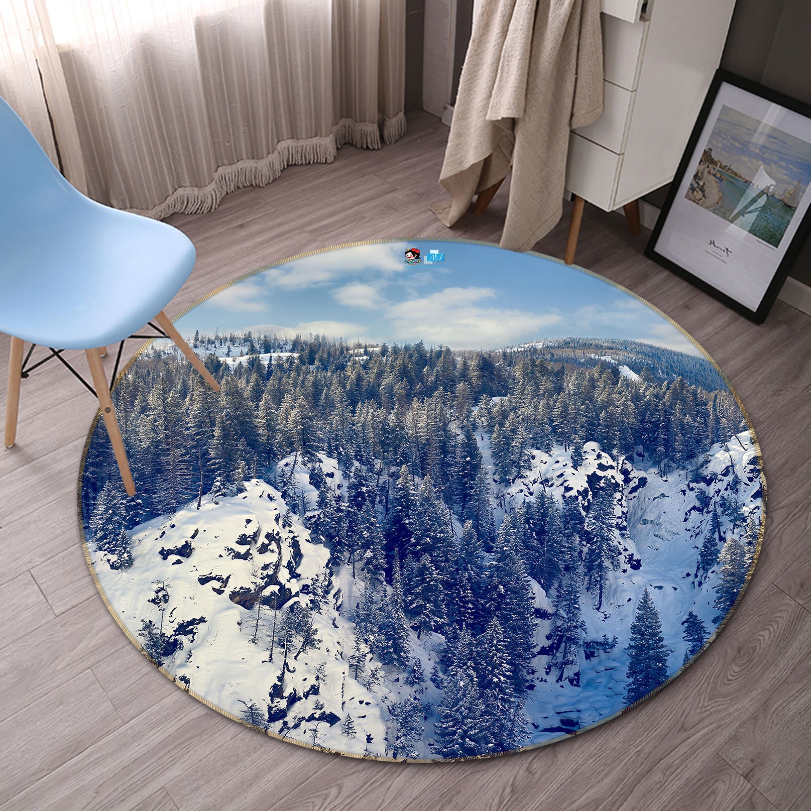 3D Snow Forest 5029 Beth Sheridan Rug Round Non Slip Rug Mat