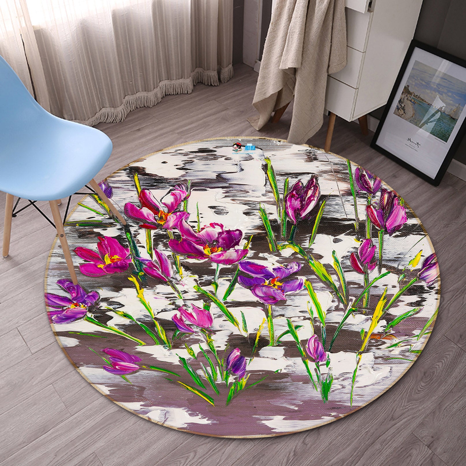 3D Cute Wildflowers 824 Skromova Marina Rug Round Non Slip Rug Mat