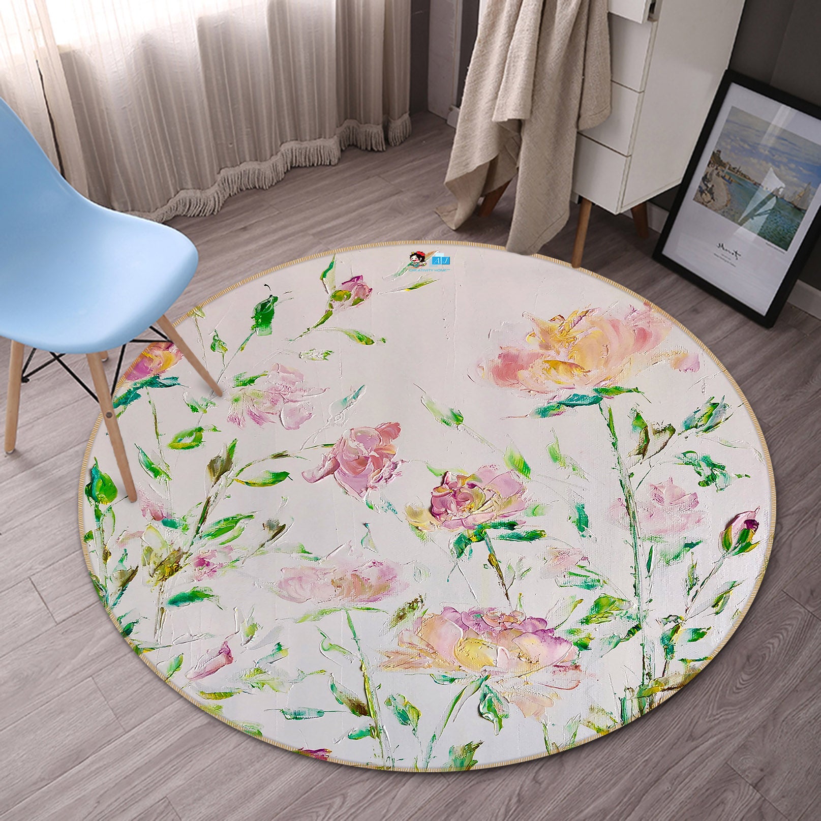 3D Pink Flower 853 Skromova Marina Rug Round Non Slip Rug Mat