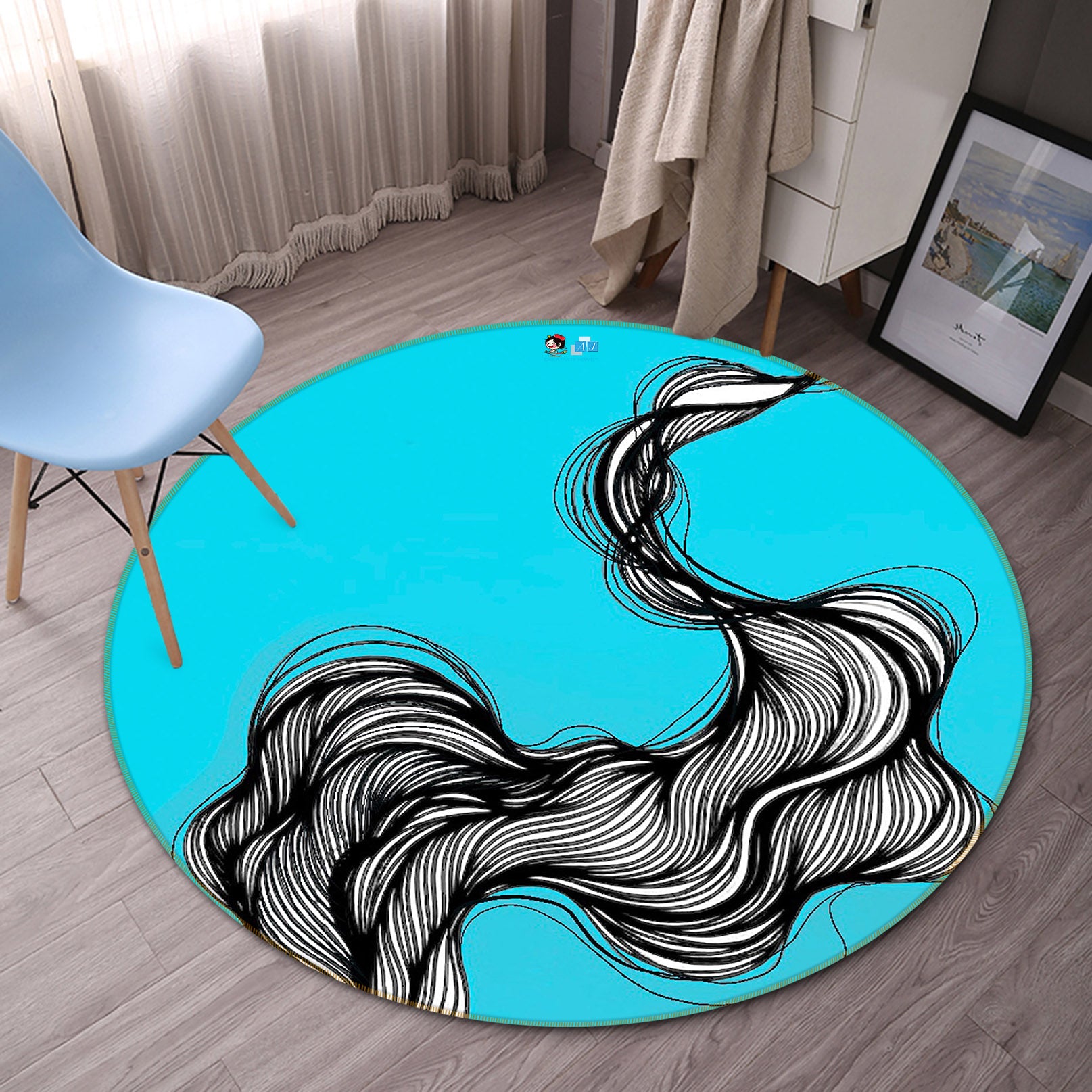 3D Black Lines 8234 Jacqueline Reynoso Rug Round Non Slip Rug Mat