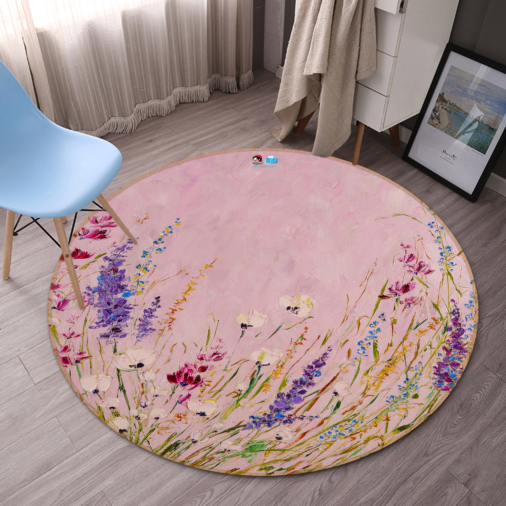 3D Lavender Flower 871 Skromova Marina Rug Round Non Slip Rug Mat