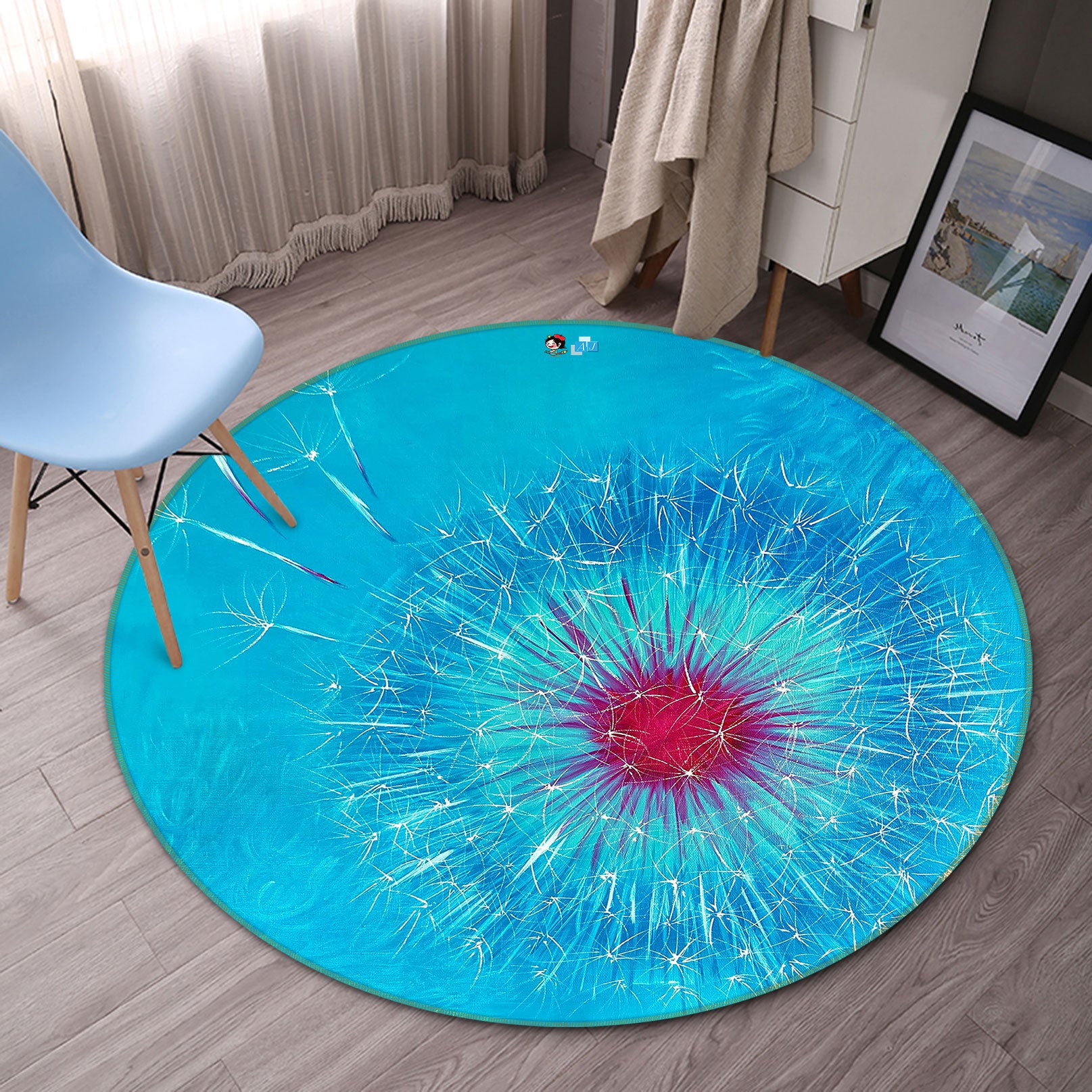 3D Blue Dandelion 789 Skromova Marina Rug Round Non Slip Rug Mat