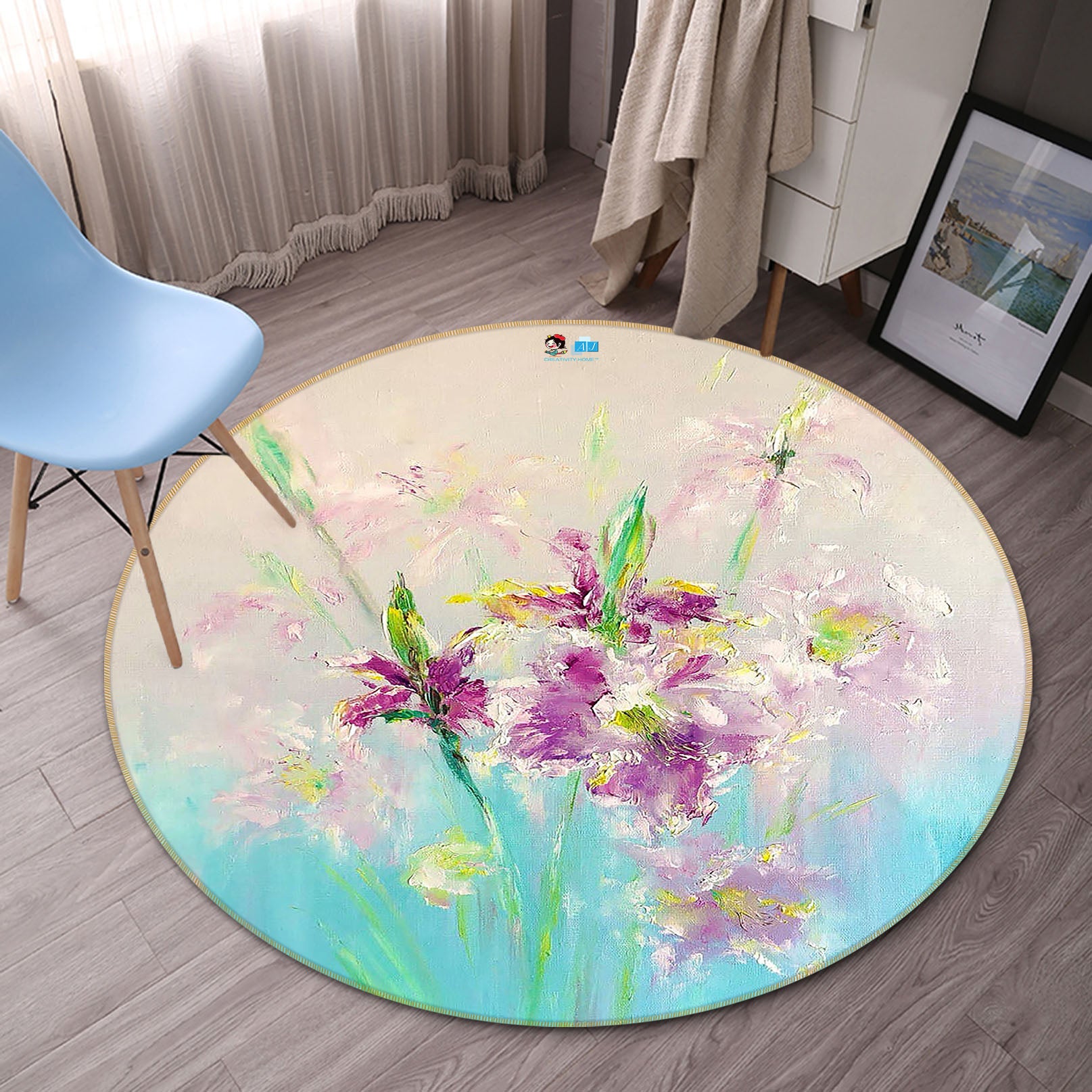 3D Purple Bouquet 850 Skromova Marina Rug Round Non Slip Rug Mat