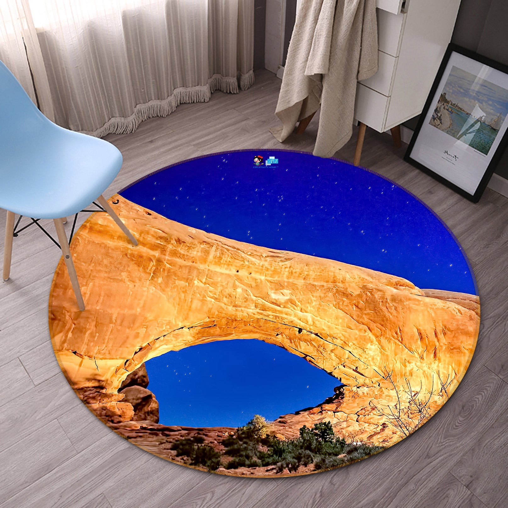 3D Night Mountain 5065 Beth Sheridan Rug Round Non Slip Rug Mat