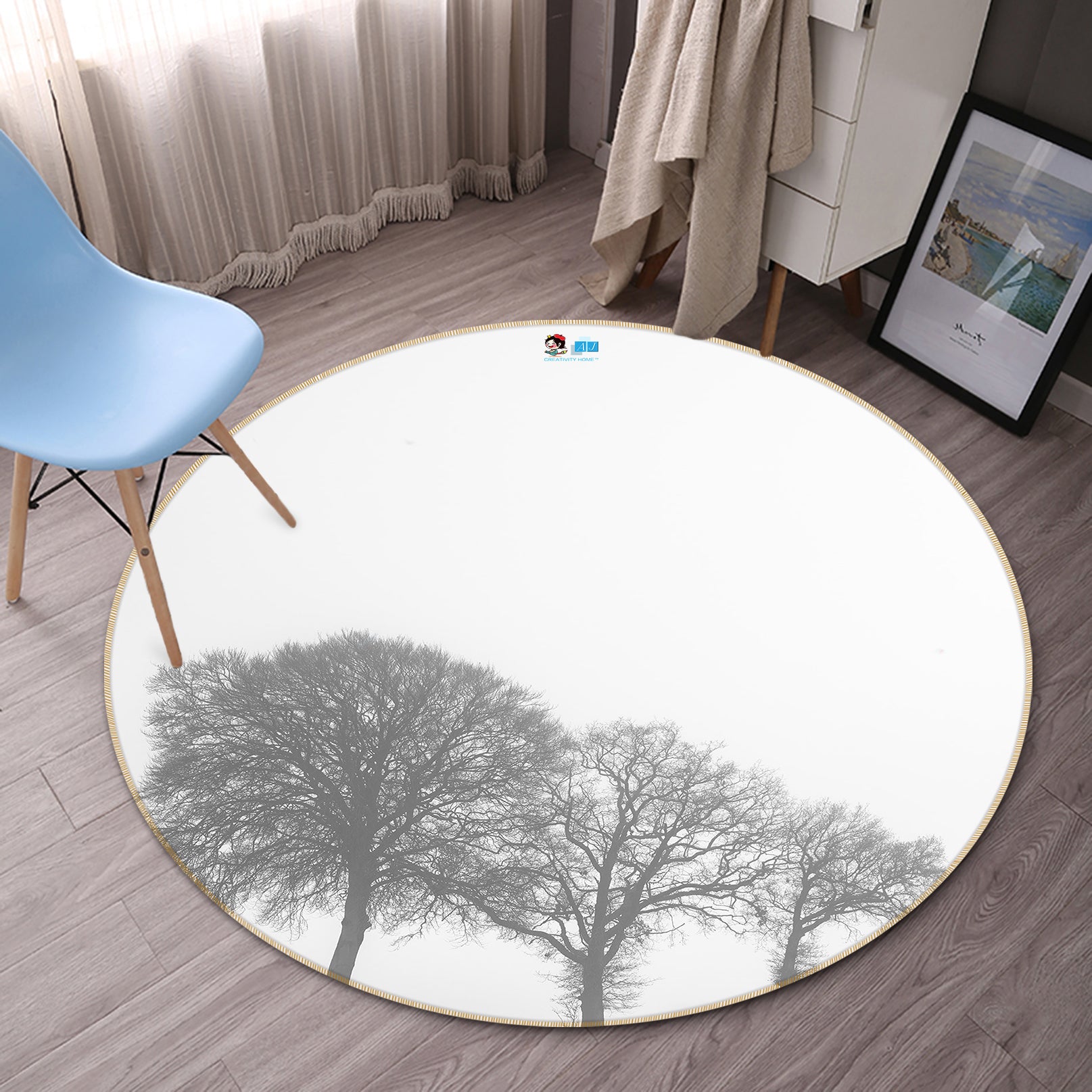 3D Hazy Forest 7380 Assaf Frank Rug Round Non Slip Rug Mat