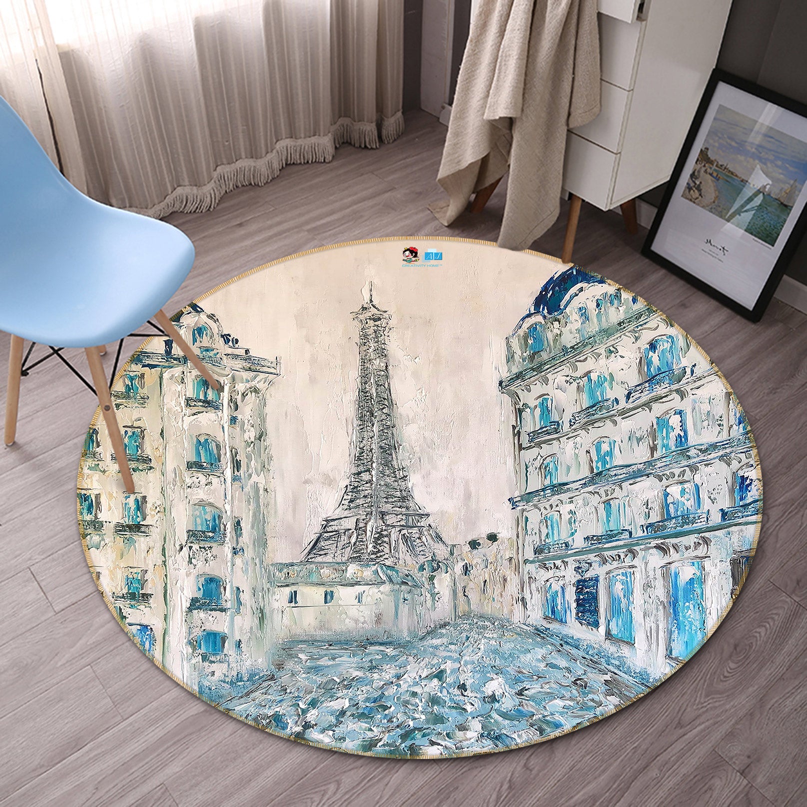 3D Eiffel Tower 754 Skromova Marina Rug Round Non Slip Rug Mat