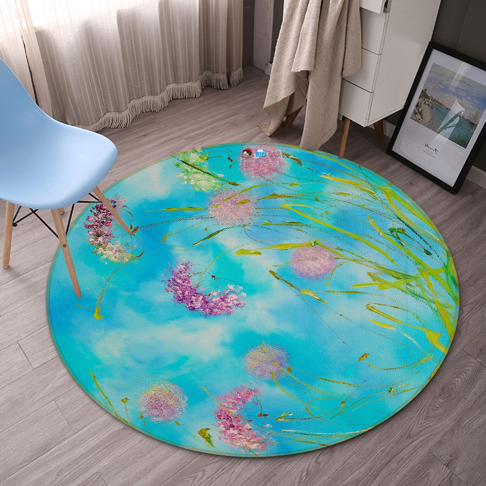 3D Pink Flower Grass 832 Skromova Marina Rug Round Non Slip Rug Mat