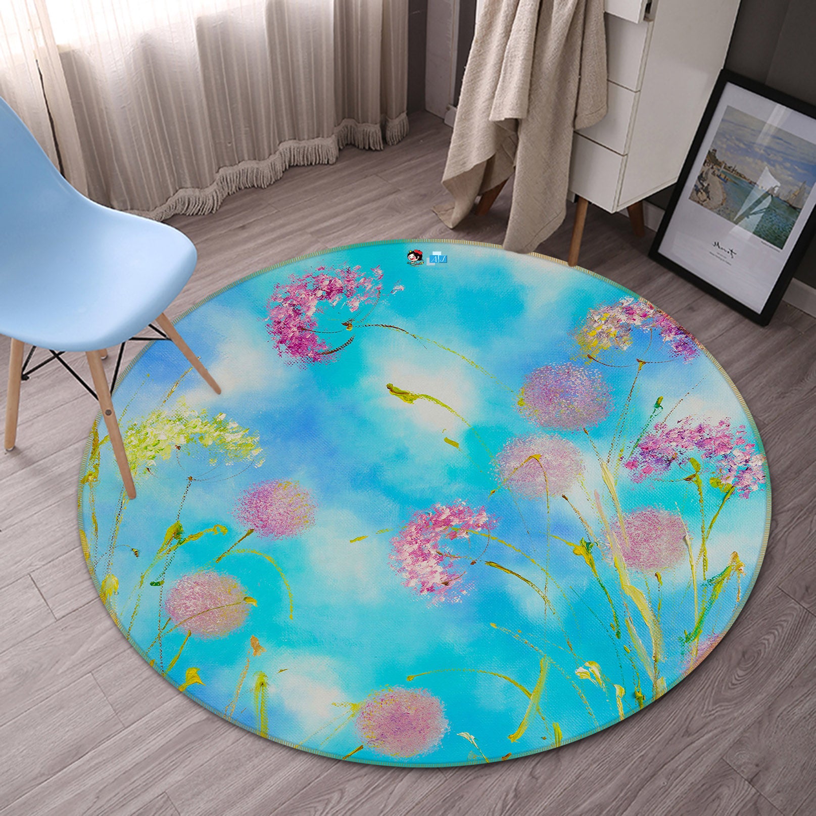 3D Pink Flower Grass 835 Skromova Marina Rug Round Non Slip Rug Mat