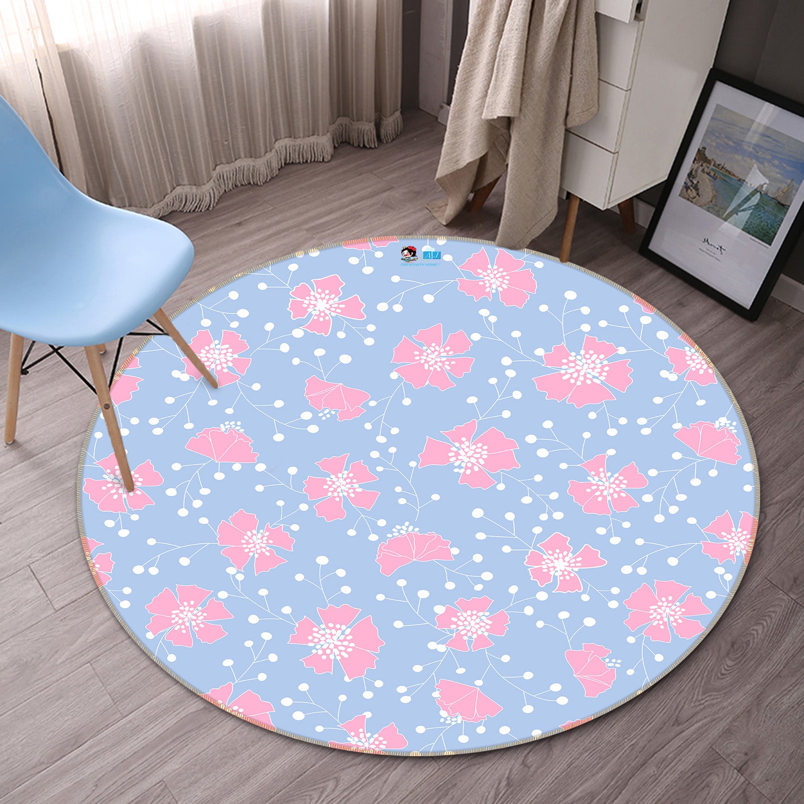 3D Pink Flowers 10557 Kashmira Jayaprakash Rug Round Non Slip Rug Mat