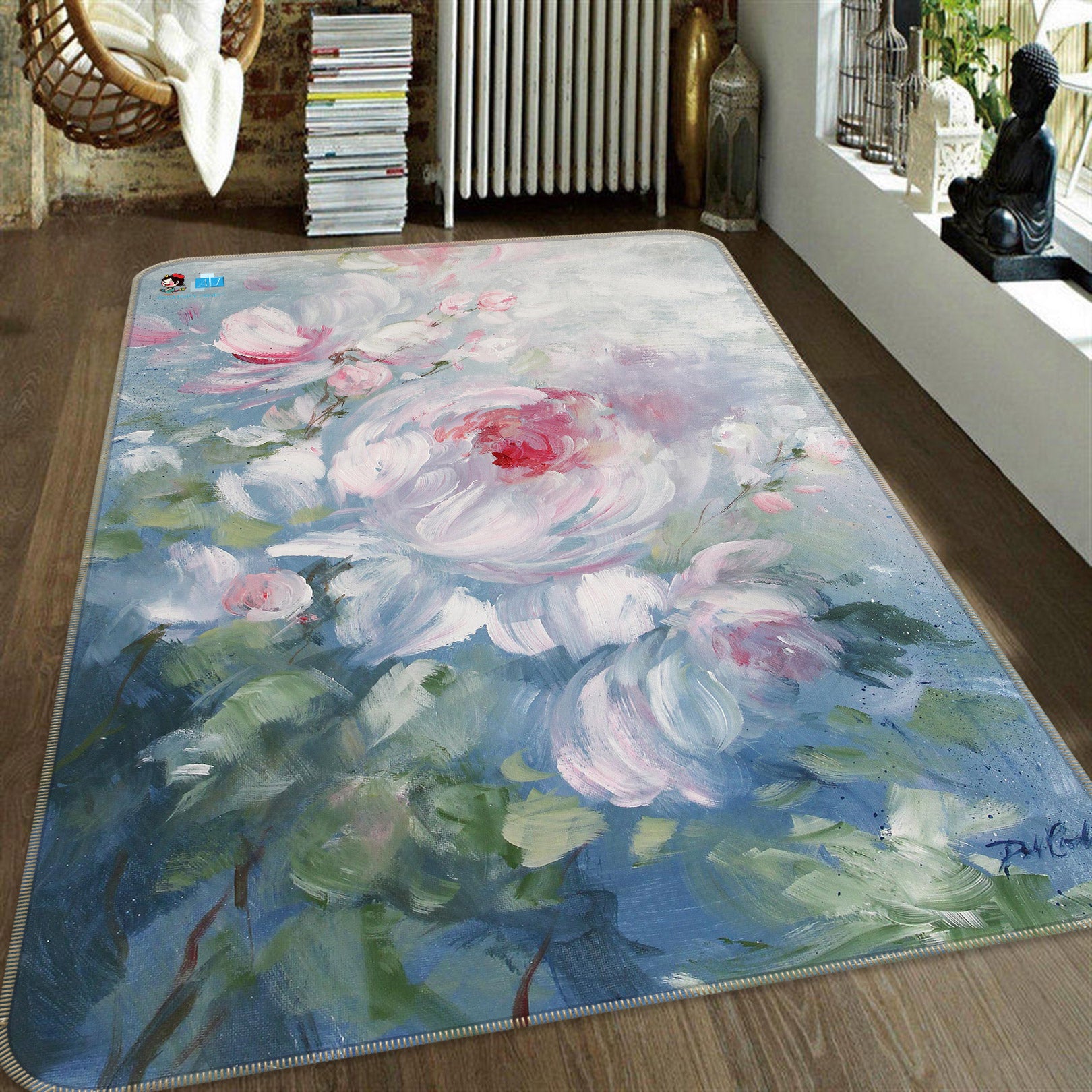 3D Flower Bush White 1036 Debi Coules Rug Non Slip Rug Mat