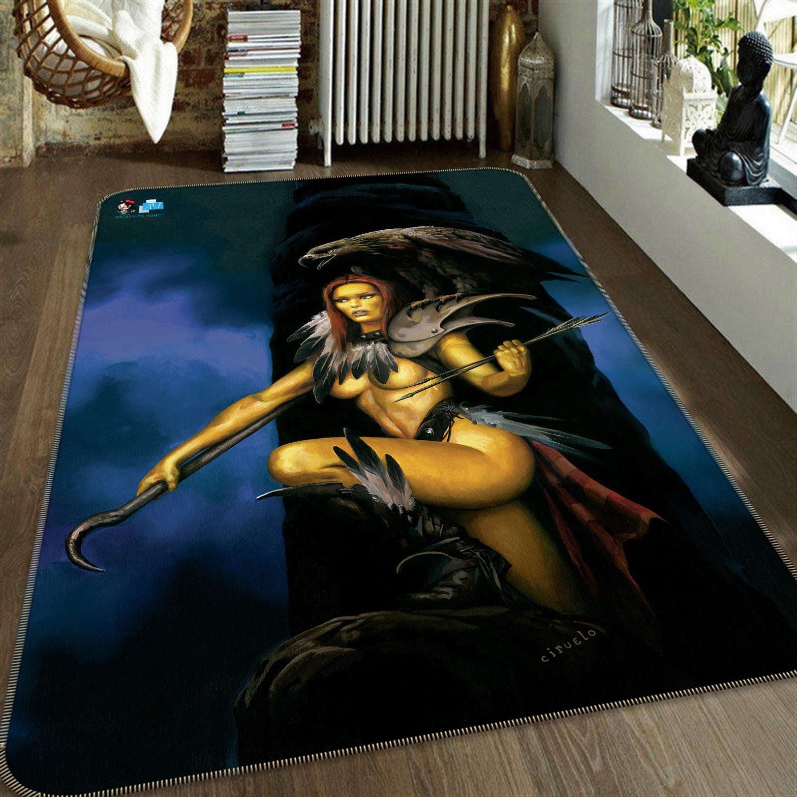 3D Eagle Woman 6007 Ciruelo Rug Non Slip Rug Mat