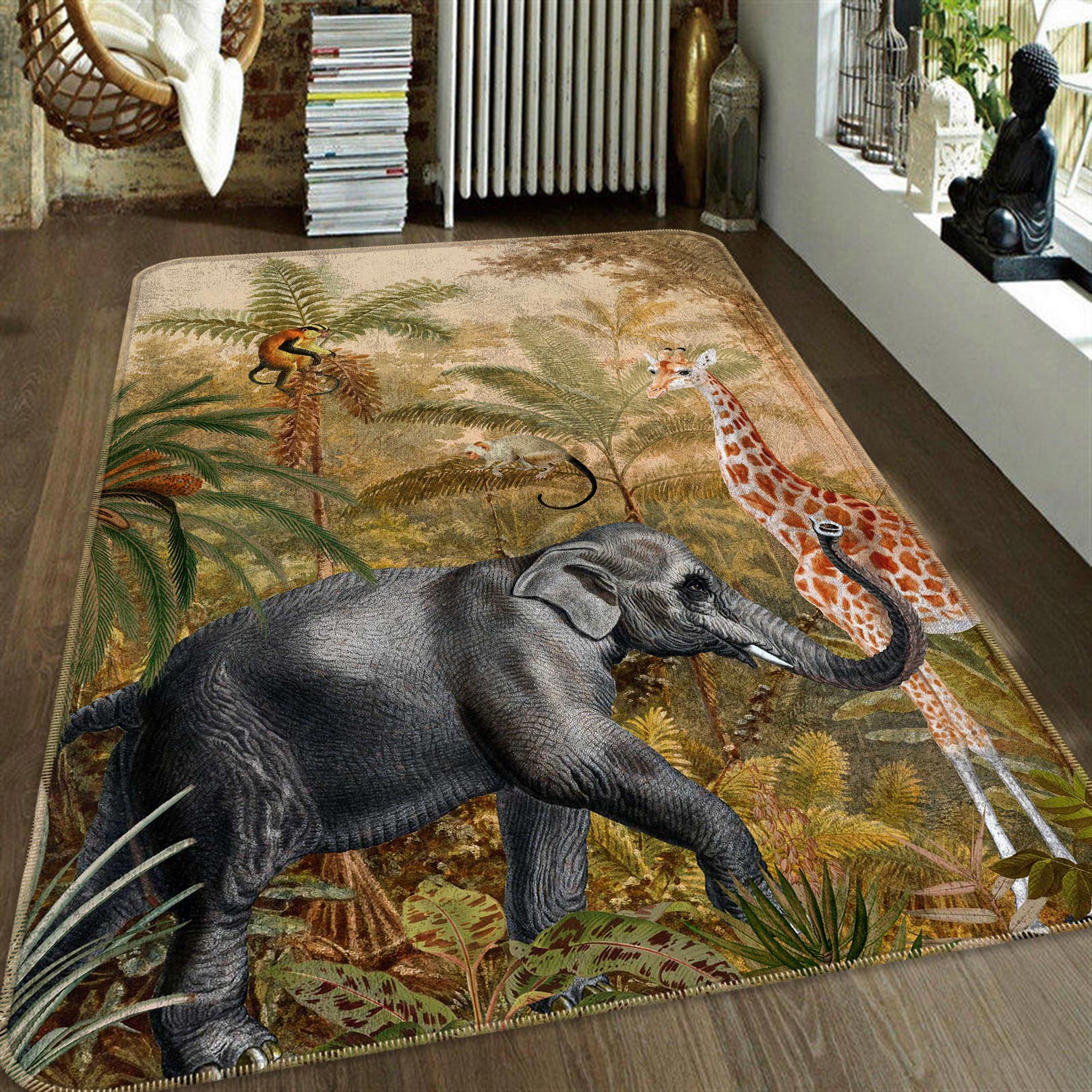 3D Giraffe Monkey 155 Uta Naumann Rug Non Slip Rug Mat