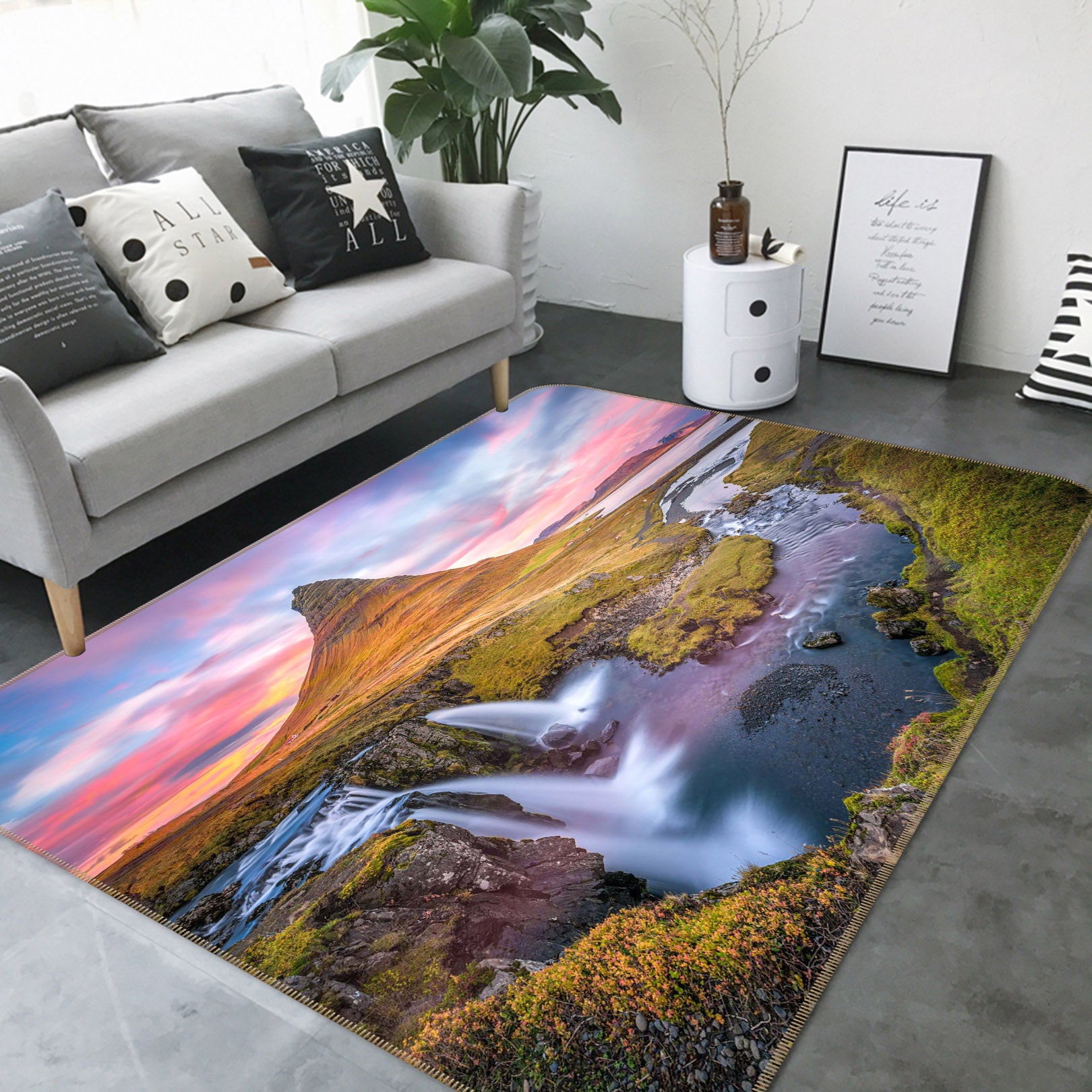 3D Canyon Waterfall 1106 Marco Carmassi Rug Non Slip Rug Mat