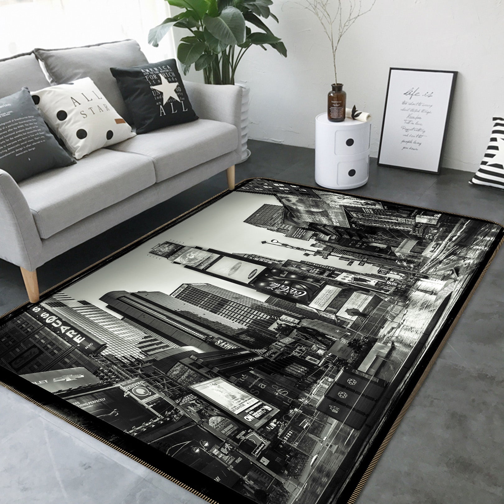 3D Black New York 111 Assaf Frank Rug Non Slip Rug Mat