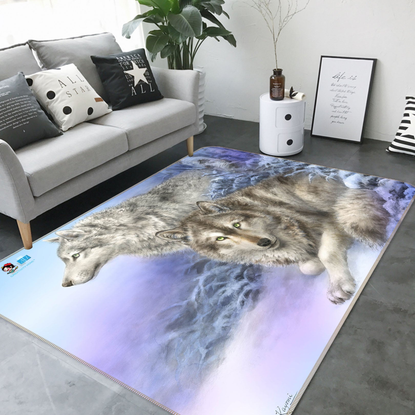 3D Snow Wolf 5634 Kayomi Harai Rug Non Slip Rug Mat