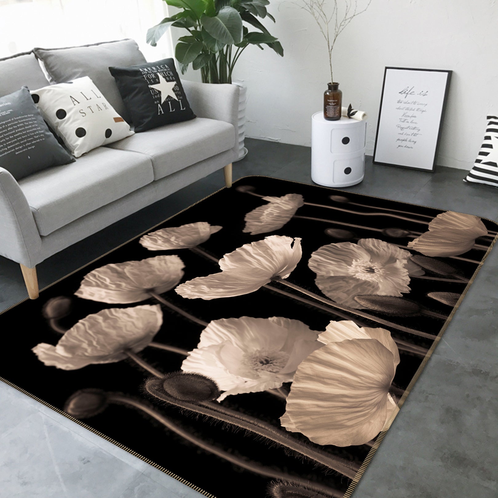 3D White Poppies 105 Assaf Frank Rug Non Slip Rug Mat