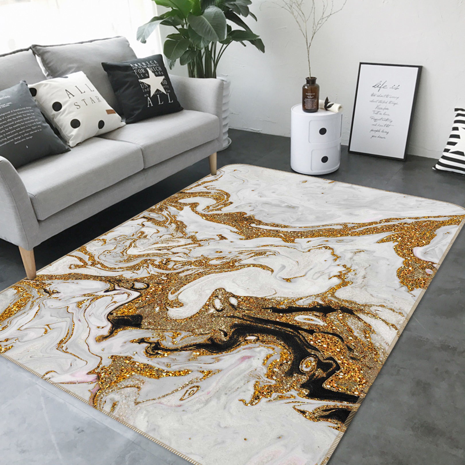 3D Golden Abstract 064 Uta Naumann Rug Non Slip Rug Mat