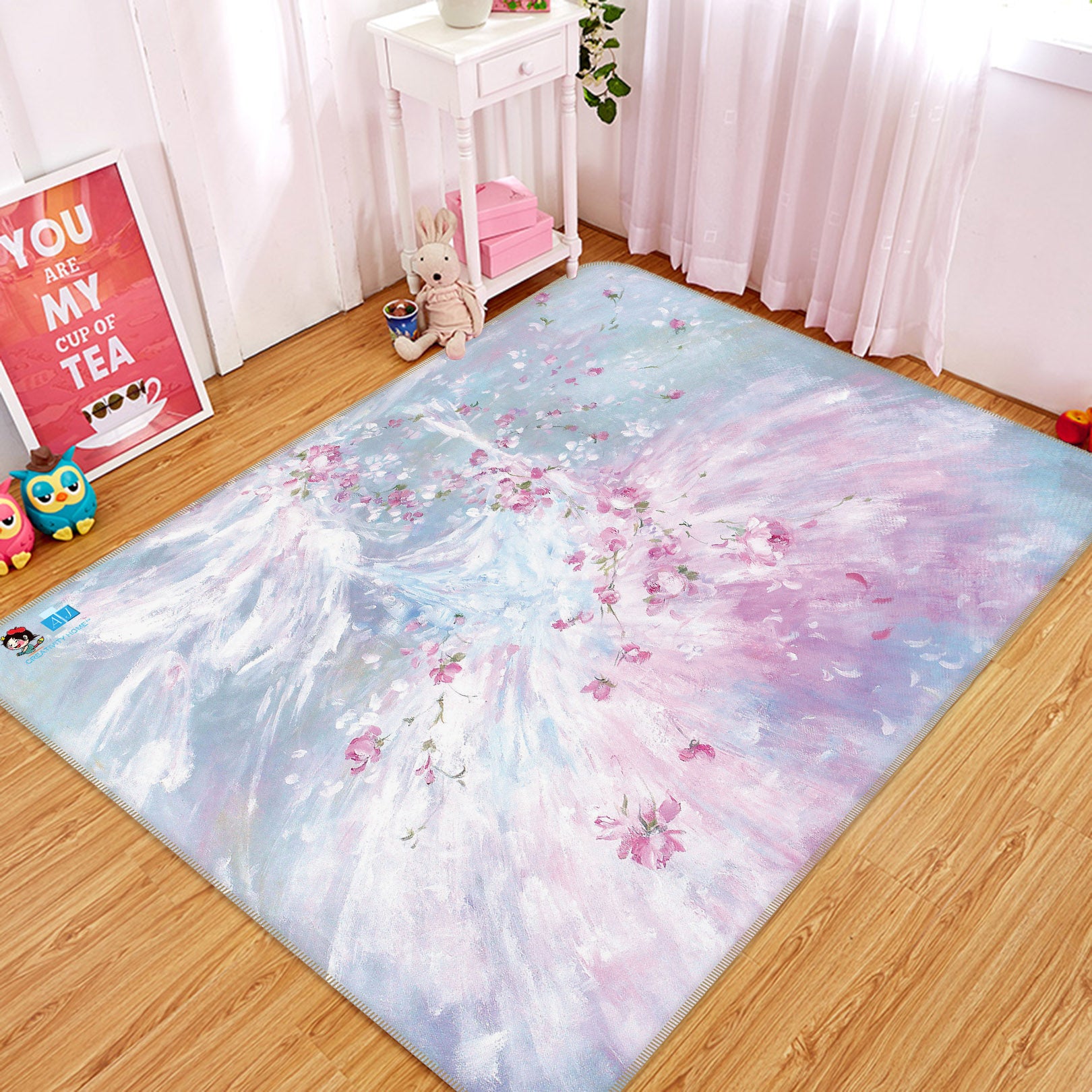 3D Petals Pink Skirt 0167 Debi Coules Rug Non Slip Rug Mat