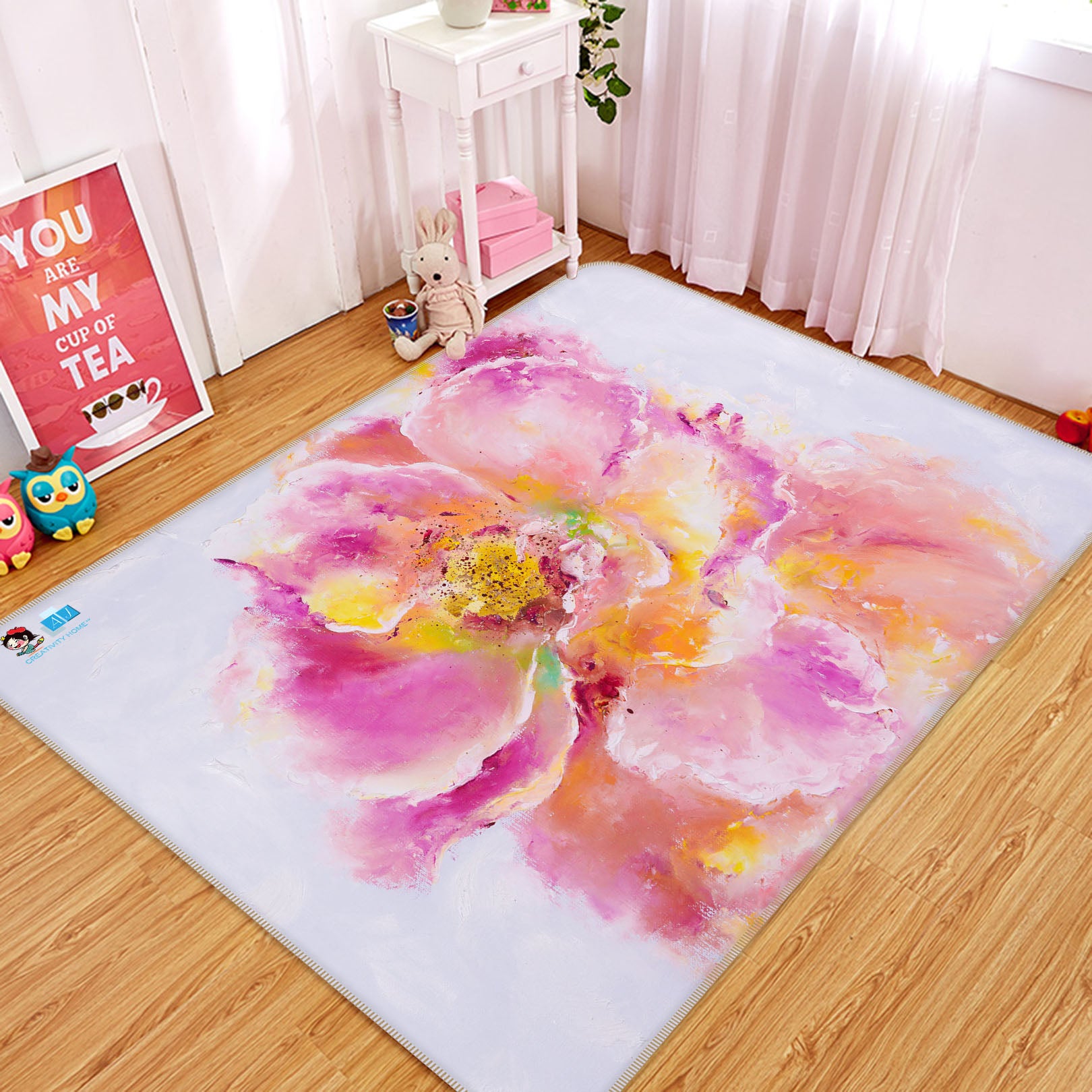 3D Watercolor Pink Flowers 1225 Skromova Marina Rug Non Slip Rug Mat