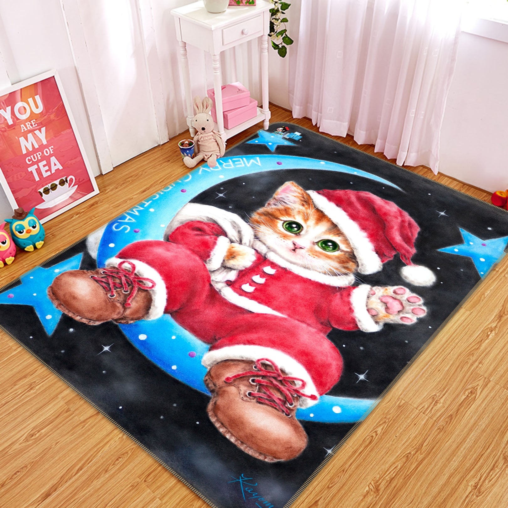 3D Christmas Cat Moon 5769 Kayomi Harai Rug Non Slip Rug Mat