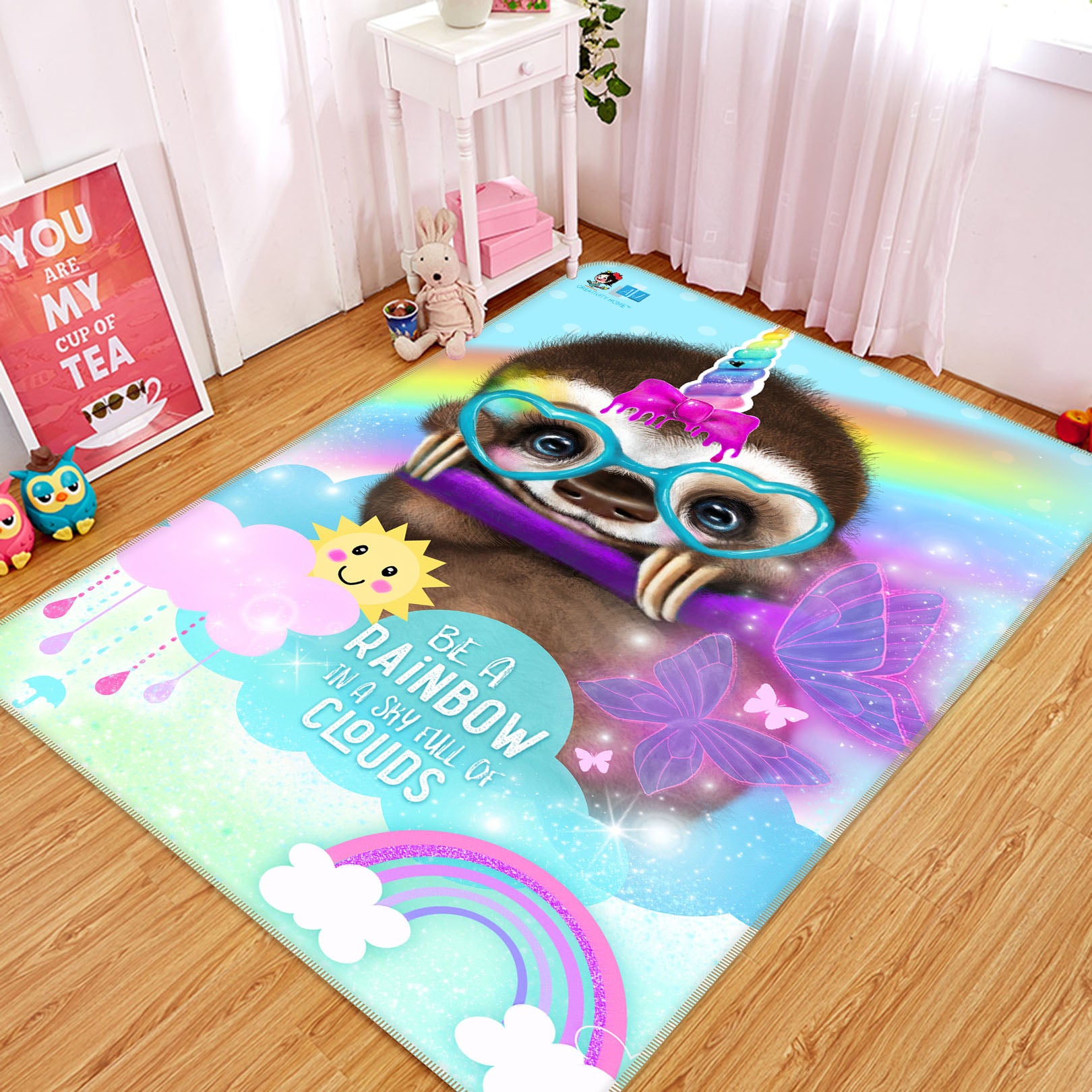 3D Butterfly Sloth 8522 Sheena Pike Rug Non Slip Rug Mat