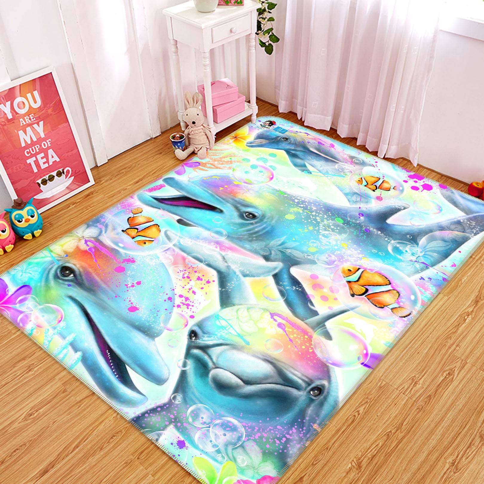 3D Dolphin Fish 8542 Sheena Pike Rug Non Slip Rug Mat