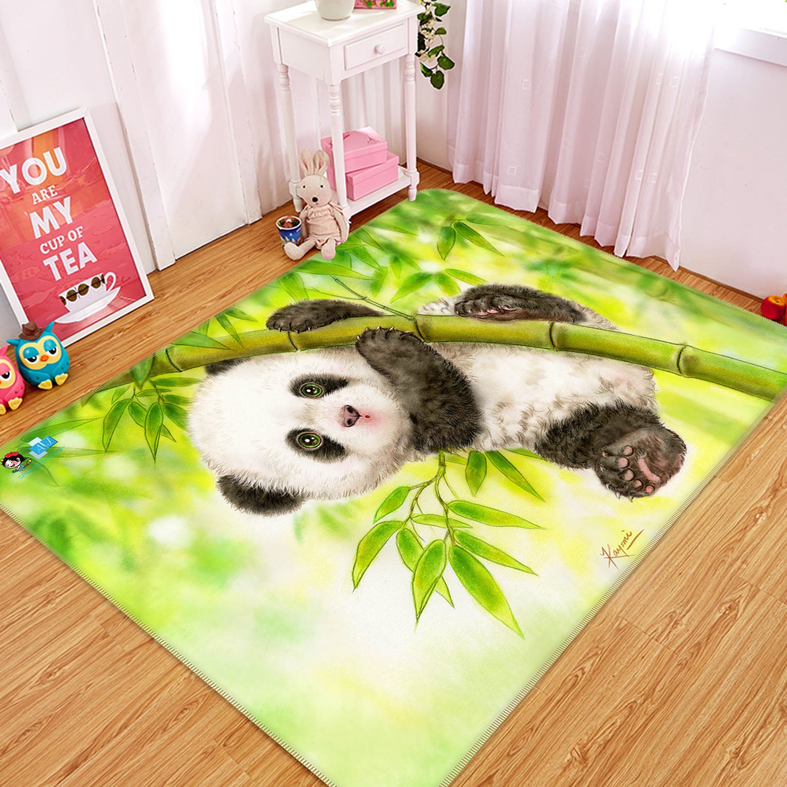 3D Cartoon Cute Panda 5602 Kayomi Harai Rug Non Slip Rug Mat