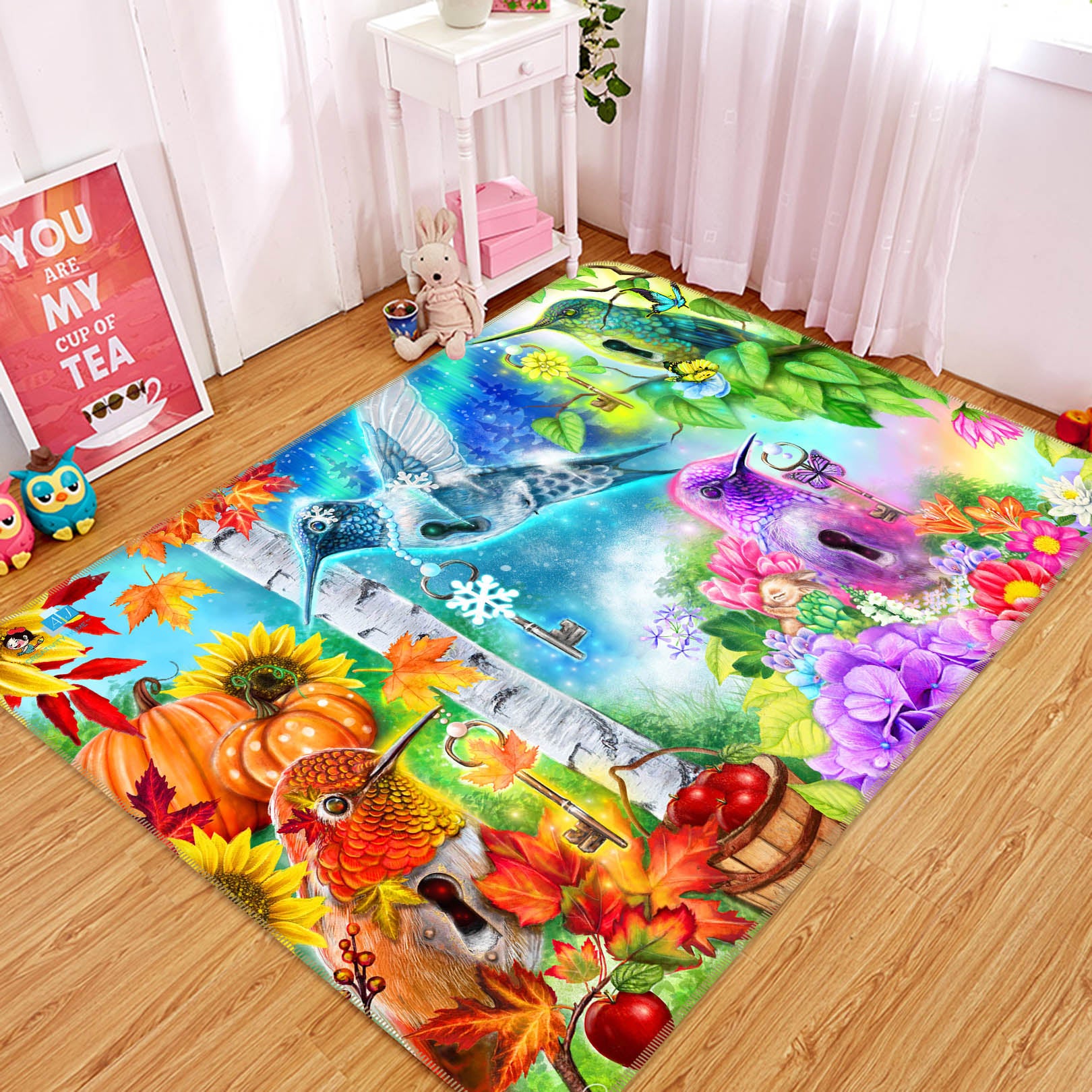 3D Flower Purple Bird 8502 Sheena Pike Rug Non Slip Rug Mat