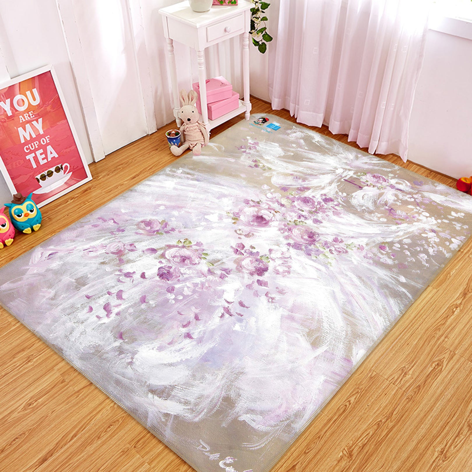 3D Flower Vine White Dress 1079 Debi Coules Rug Non Slip Rug Mat