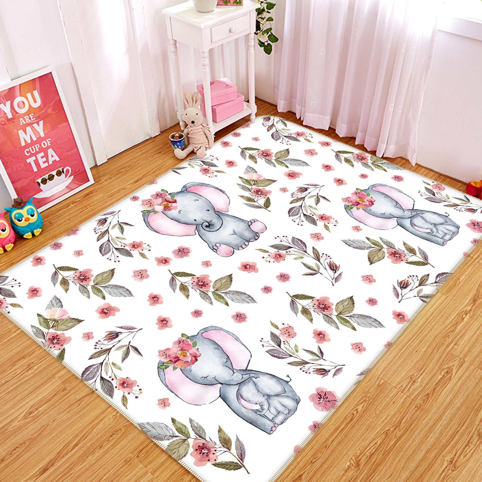 3D Elephant Plum 037 Uta Naumann Rug Non Slip Rug Mat